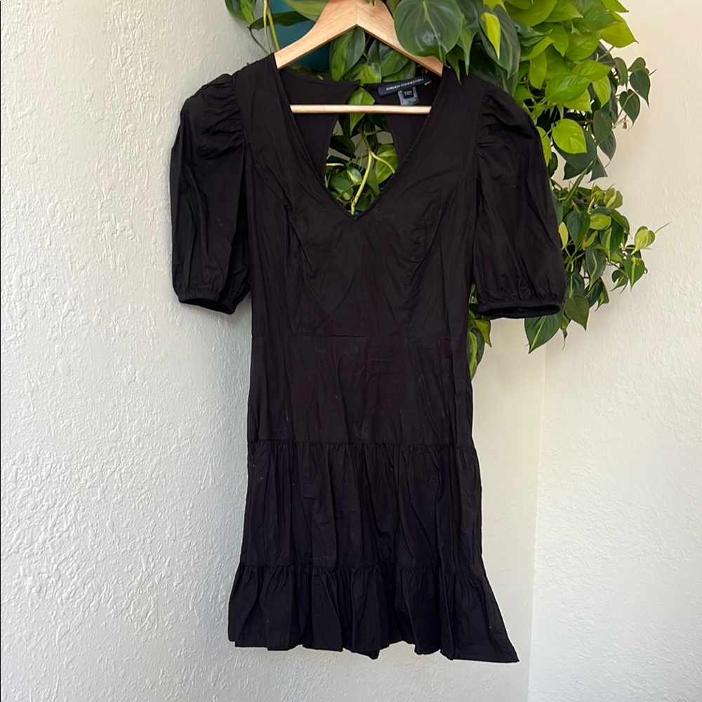 French Connection Black Ruched Puff Sleeve Sundress